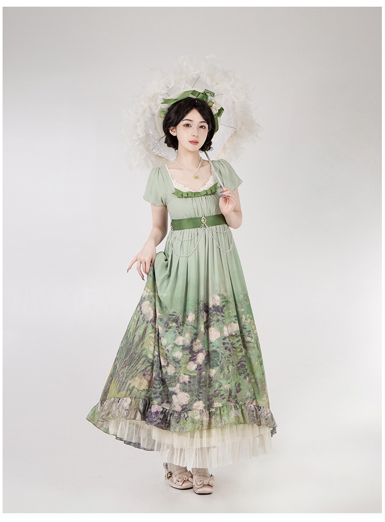 With PUJI - Blooming Rose - Chiffon Classic Lolita Dress Set Painting Styled OP & JSK