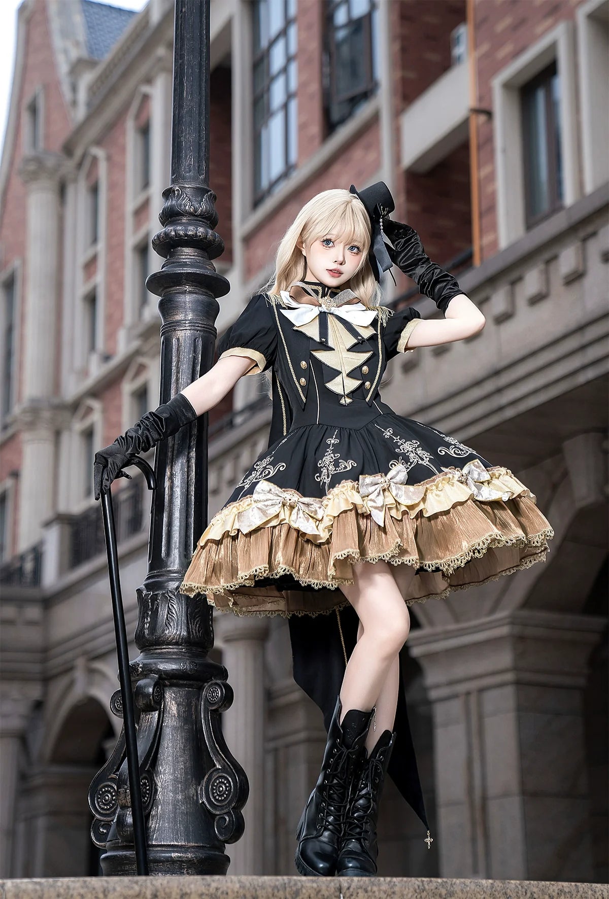 Letters from Unknown Star - Glitter Oath - Military Lolita OP Dress with Detachable Split Tail Cloak
