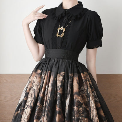 MIST - Lily - Cotton Retro Lolita Blouse with Lace Ruffles and Short Sleeve