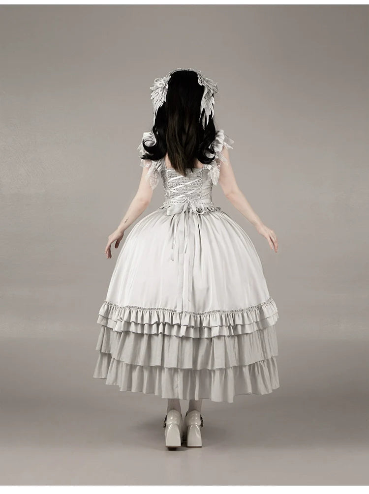 With PUJI - Letter and Poetry ﾂｷ Humanoid Robot - Silver Gothic Lolita Mermaid Skirt Set