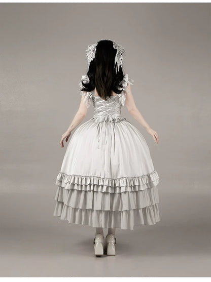 With PUJI - Letter and Poetry ﾂｷ Humanoid Robot - Silver Gothic Lolita Mermaid Skirt Set