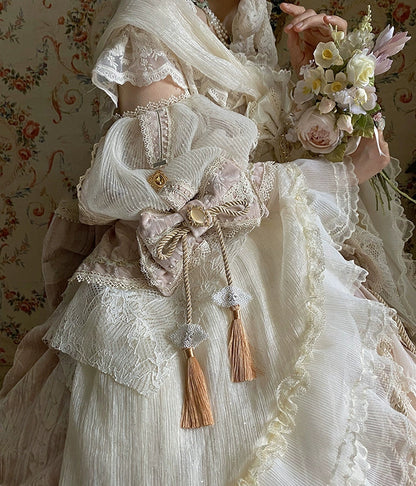 Guaji - Isabella - Wedding Lolita OP Bridal Dress with Tiered Petticoat and Trailing