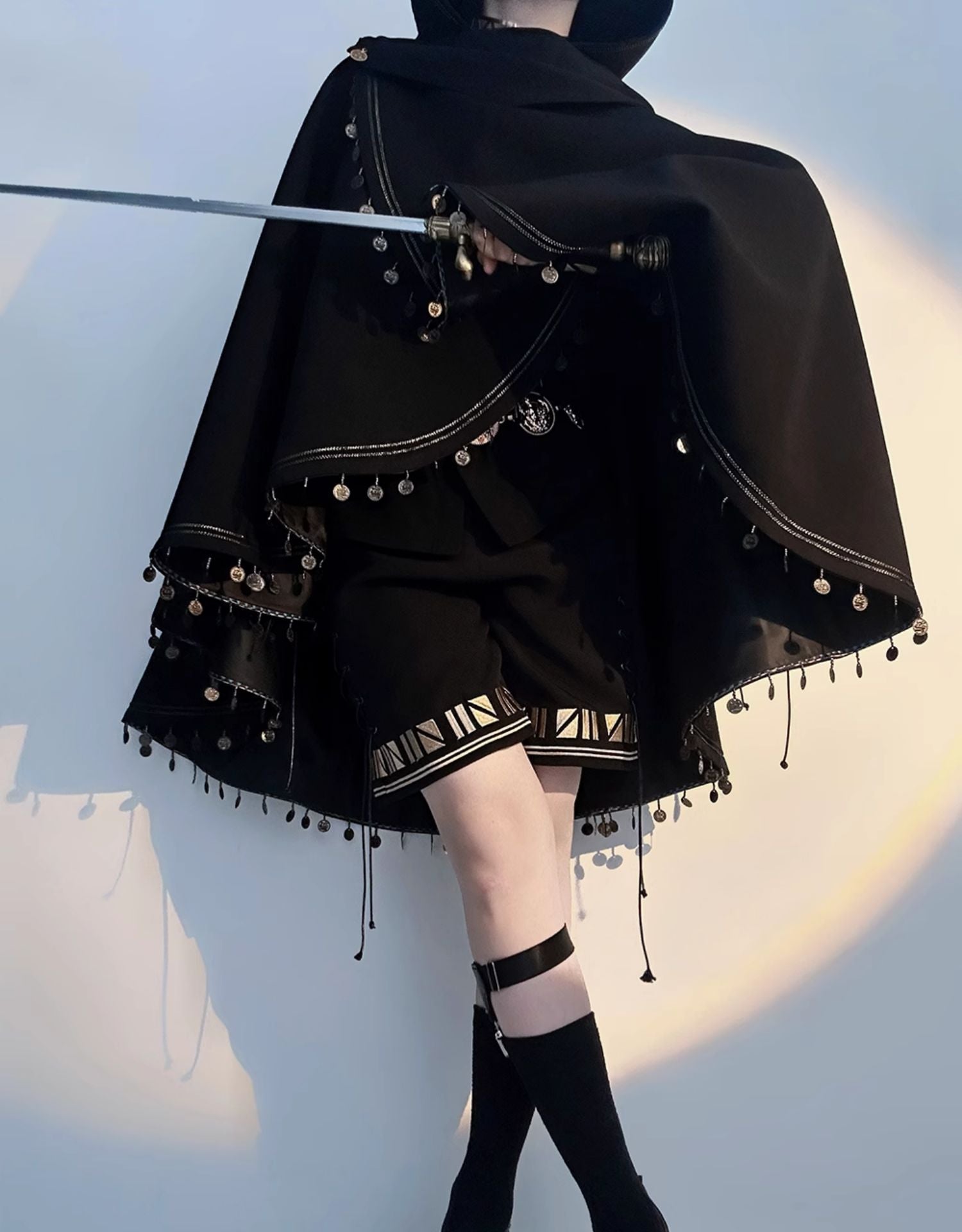 Princess Chronicles - Black Cat - Black Ouji Lolita Cape with Cool Cat Ear Hood