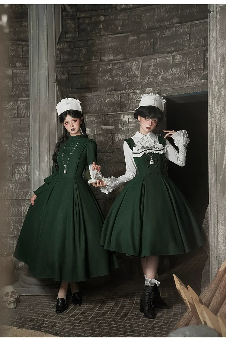 With PUJI - Letter and Poetry ﾂｷ Abyss Clinic - Gothic Lolita Green Dress Set