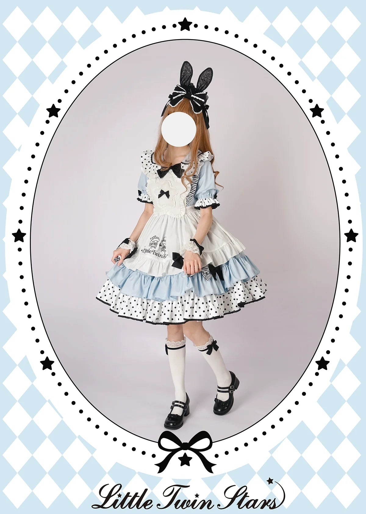 Vcastle - Sweet Lolita OP Dress Splicing Sleeve Apron Dot Print Dress