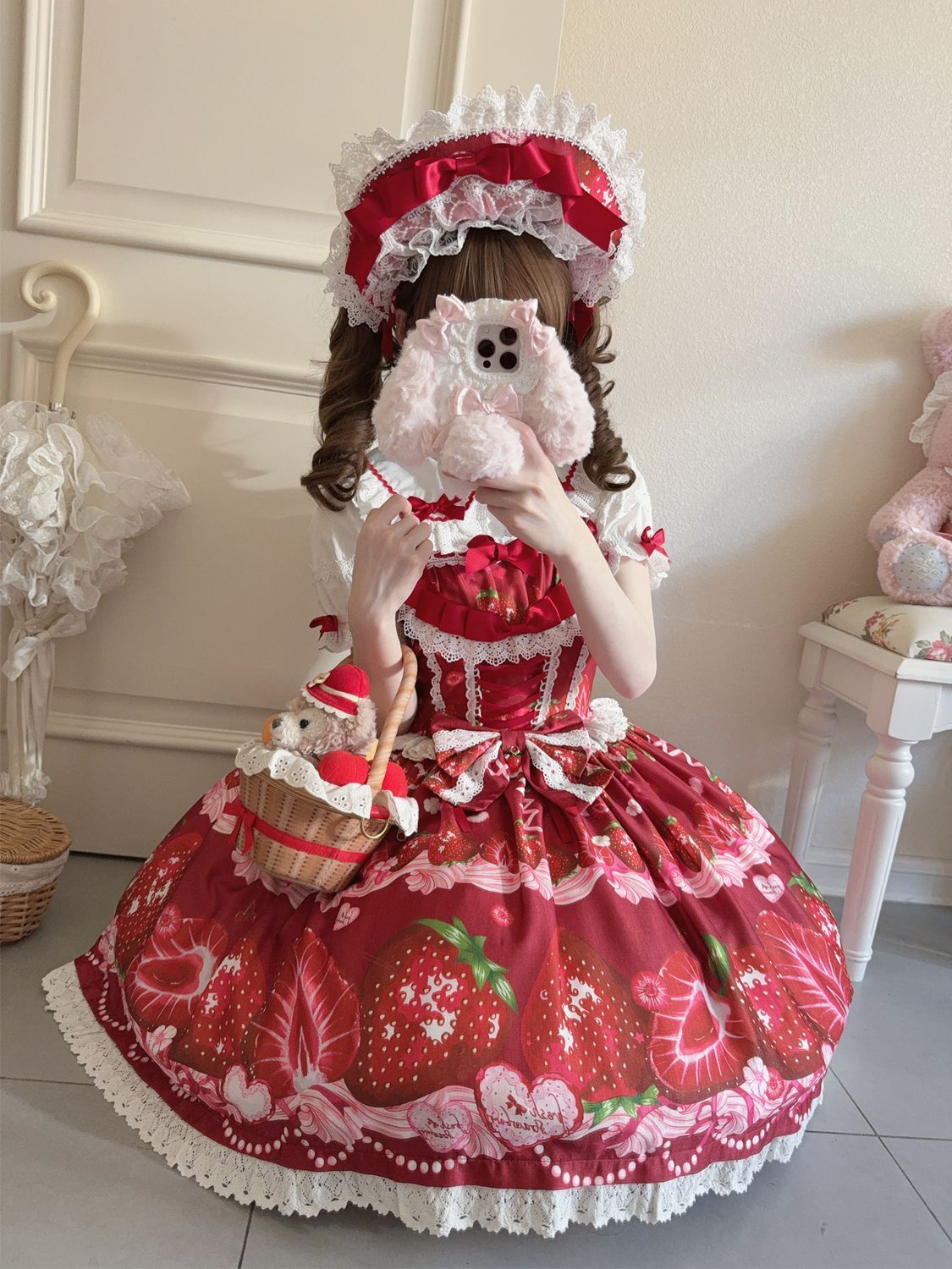 Hanguliang - Strawberry Tale - Sweet Lolita JSK Strawberry Printed Dress