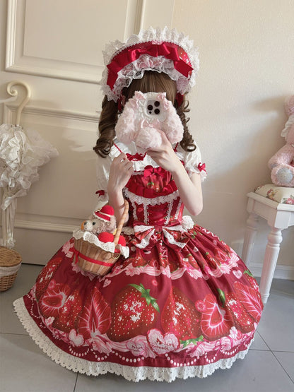 Hanguliang - Strawberry Tale - Sweet Lolita JSK Strawberry Printed Dress