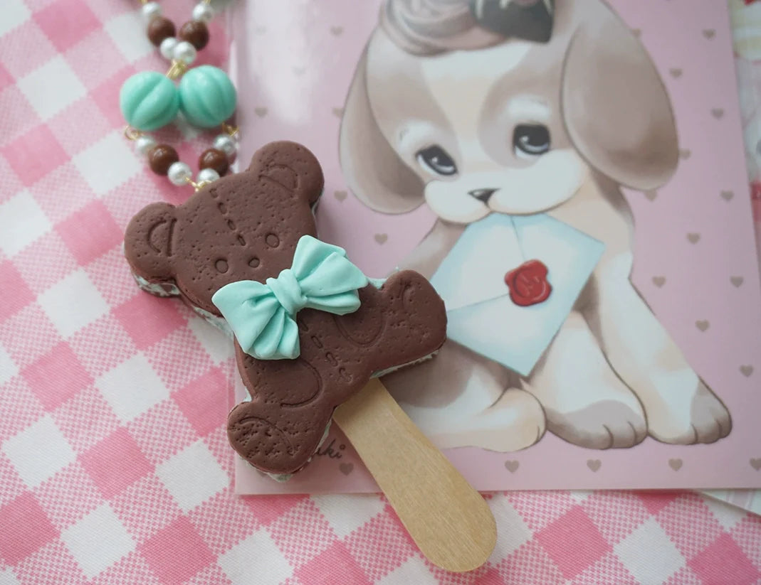 Cat Tea Party - Kawaii Lolita Necklace Bear Biscuit Ice Cream Handmade Clay Necklace