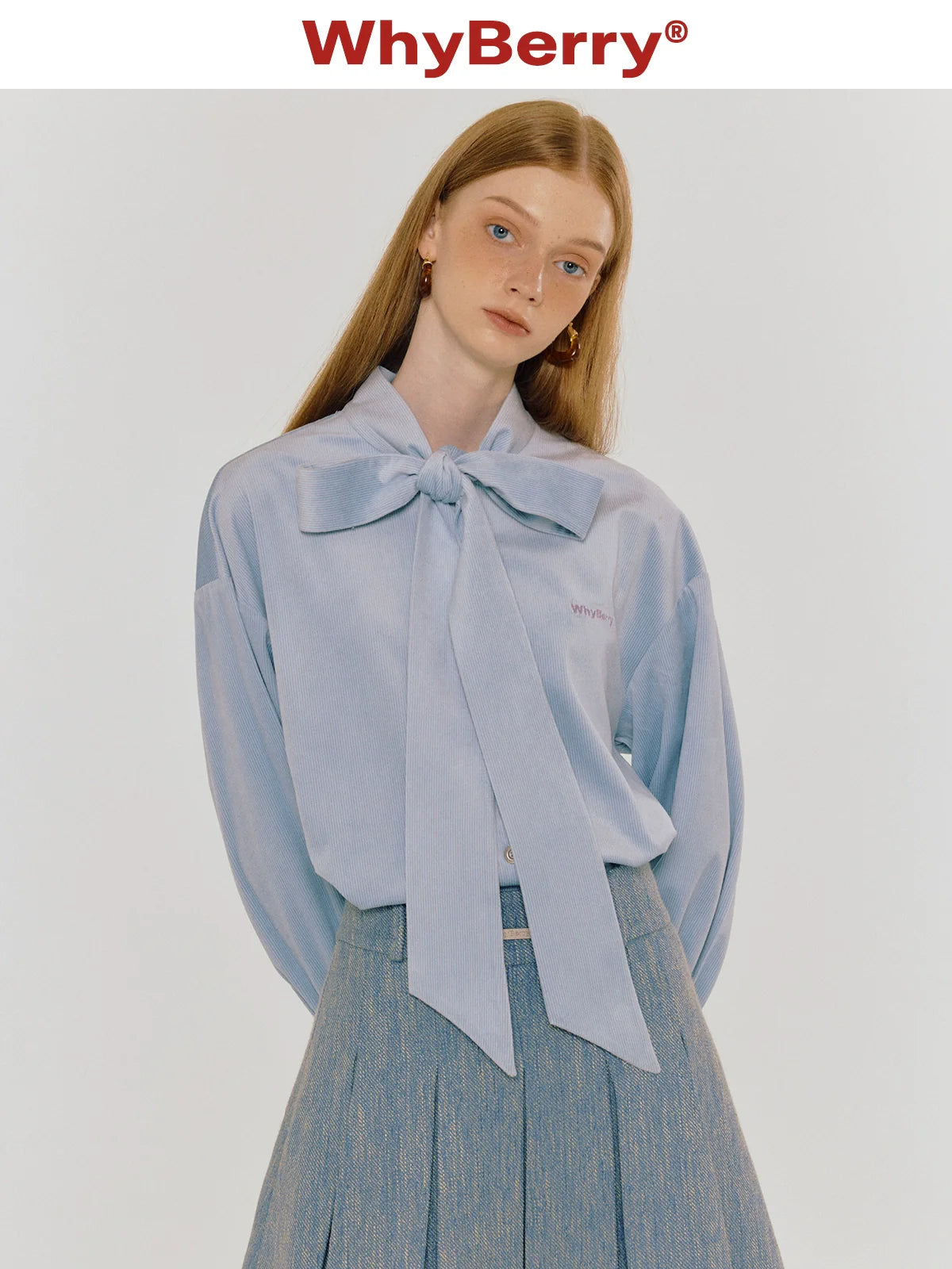 Blue Bow Tie Shirt Loose Blouse【s0000004314】