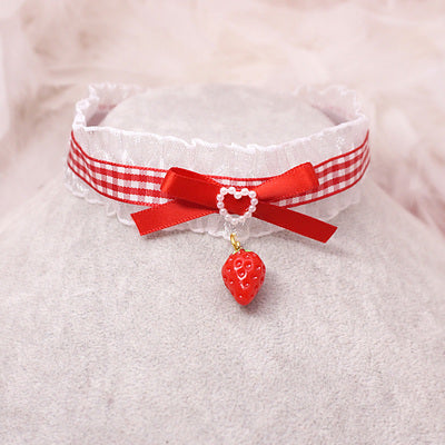 MaoJiang Handmade - Kawaii Red Bow Strawberry Choker