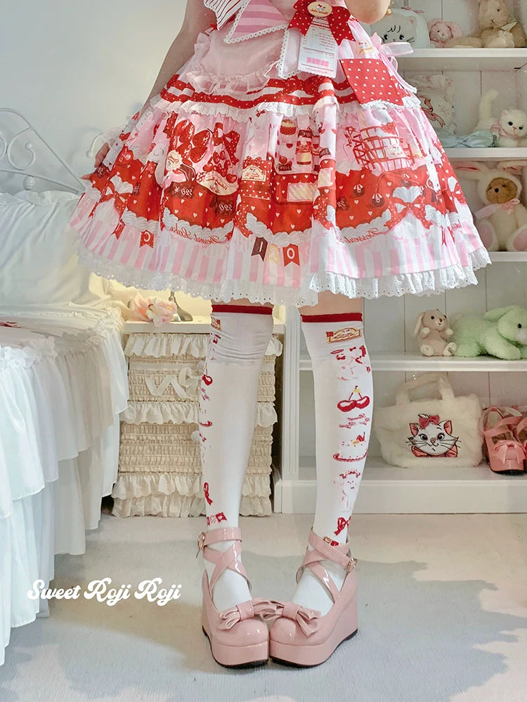 Roji Roji - Sweet Lolita Cotton Socks Japanese Printed Calf Socks