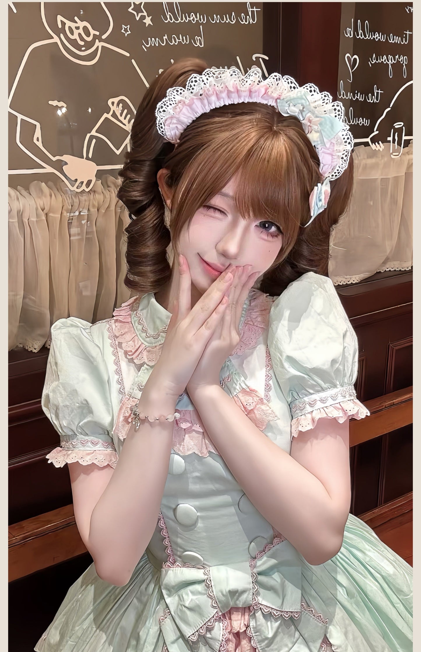 TaTaTa Lolita - Melon Parfait - Old School Lolita OP Suit Pink-Green Sweet Dress