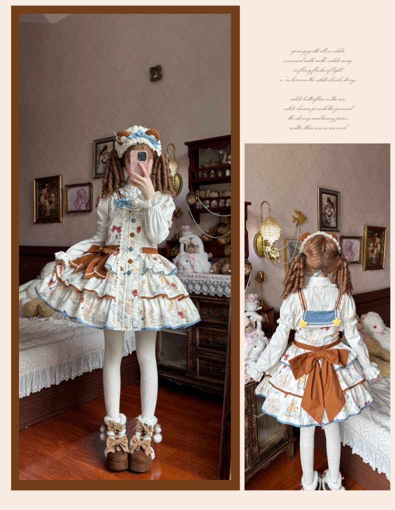 Cheese Mee Mee - Seaside Tea Party - Sweet Lolita Dress Cute Print JSK and Cape