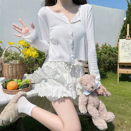 Sugar Girl - Cotton Lolita Bloomers Tiered Hem Cake Petticoat Shorts