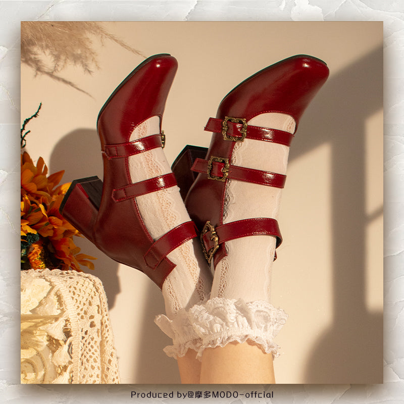 MODO - Vintage Elegant Lolita Three-buckle Mary Janes Shining Shoes