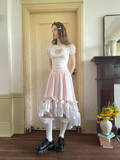 Ribbon lace splicing long skirt【s0000008726】