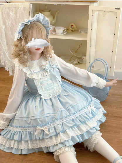 Hanguliang - Sweet Bear - Kawaii Lolita JSK Dress Embroidery Flounce Hem