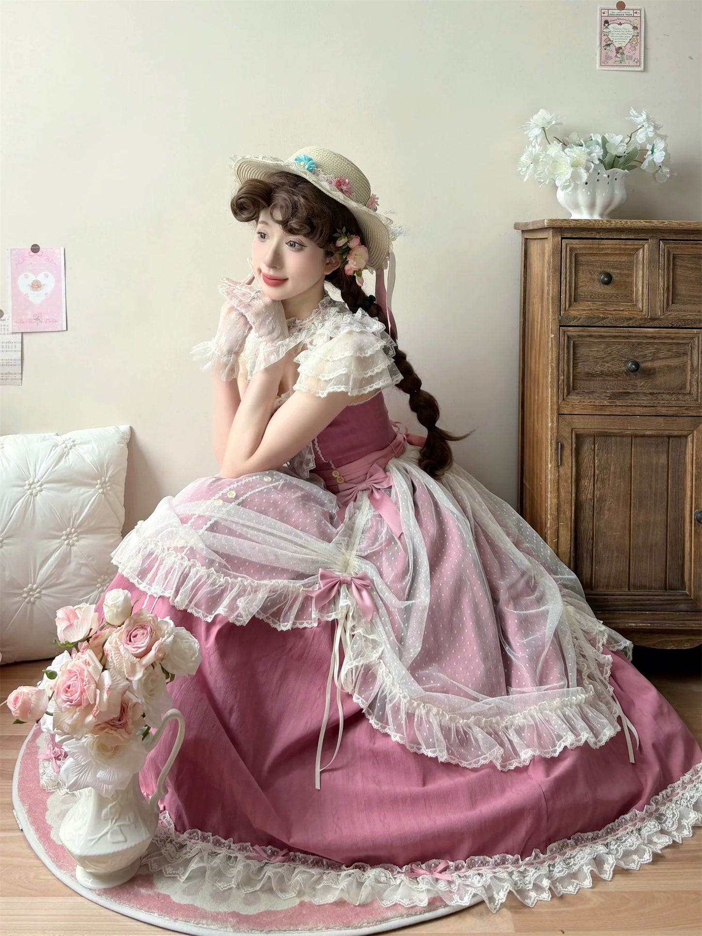 Uncle's Workshop - Fluttering Cherry Spring Strings - Cotton Sweet Lolita JSK Dress