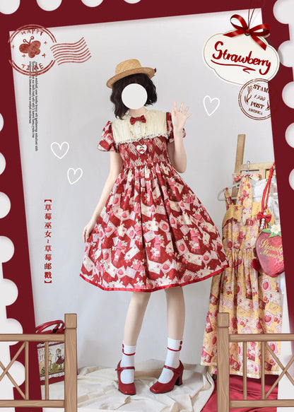 Strawberry Witch - Kawaii Lolita OP Dress, Strawberry Print