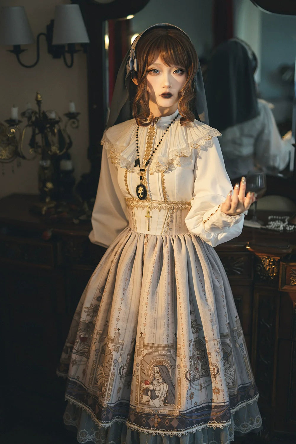 Miss Point - Demon Hunting Notes - Fishbone Gothic Lolita Skirt