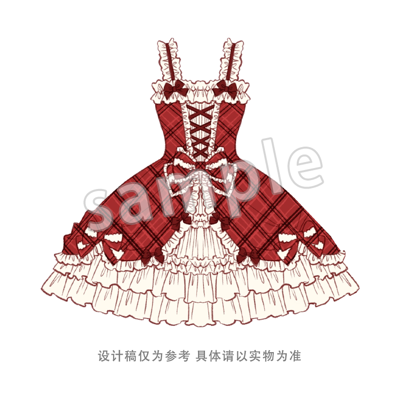 Confession Balloon - Red Plaid Cake Skirt - IP Collab Lolita Plaid JSK Dress