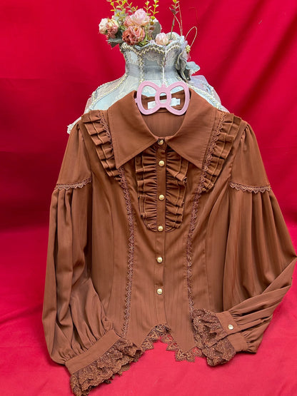 DMFS Lolita - Night Banquet - Pointed Collar Classic Lolita Shirt, Long Sleeve
