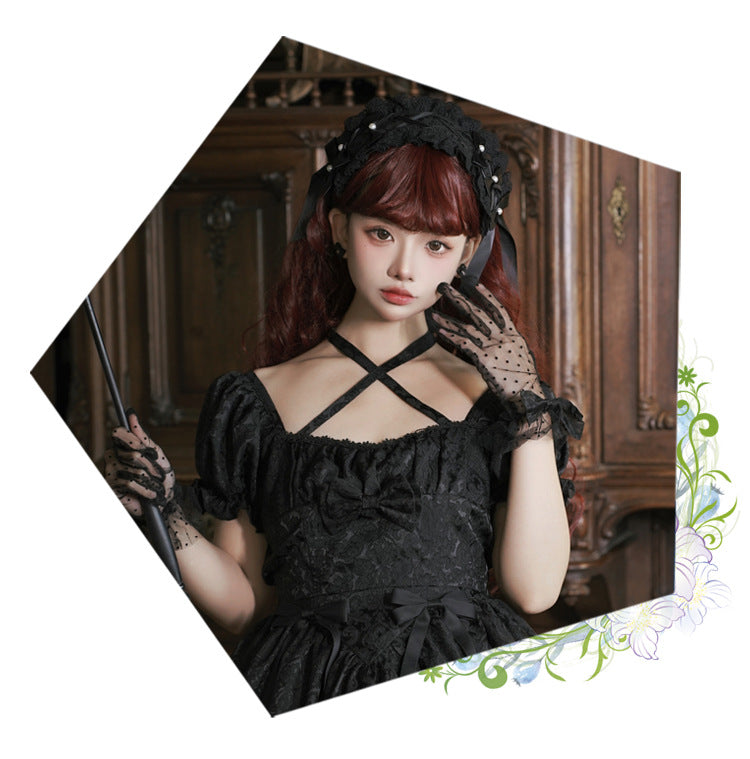 Eieyomi - Thorn Rose - Gothic Lolita Three-layer Ruffle Black OP