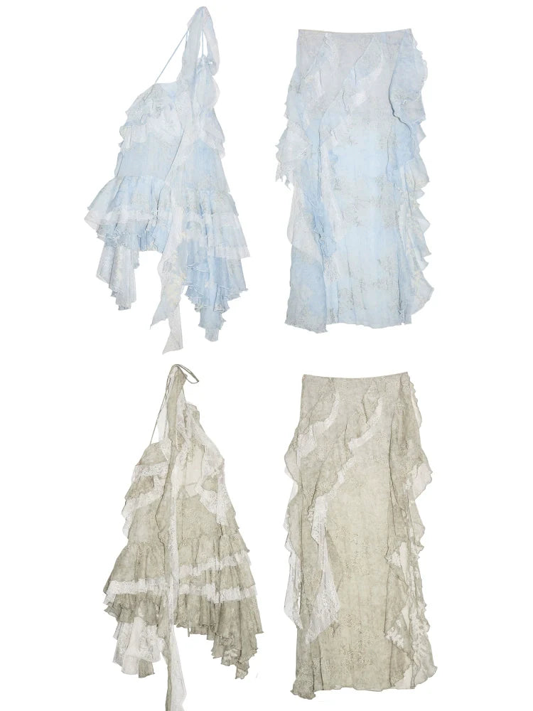 Vintage Ruffle Two-Piece Skirt Set-Up