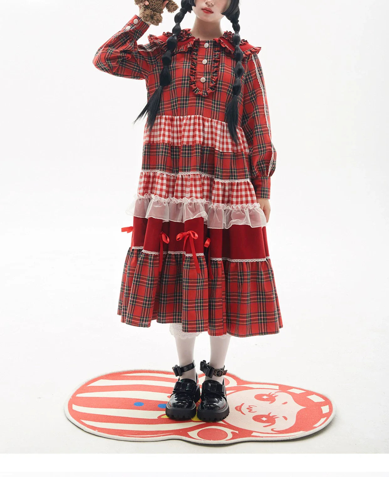 Soso Meme Club - Vintage Lolita OP Dress Red Lolita Plaid Dress for Spring Summer