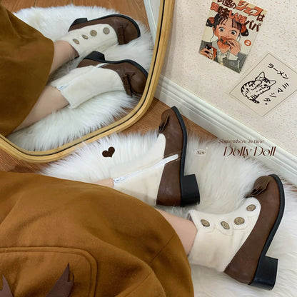 Dolly Doll - Winter Lolita Boots Fur Mary Jane Lolita Low Heel Shoes