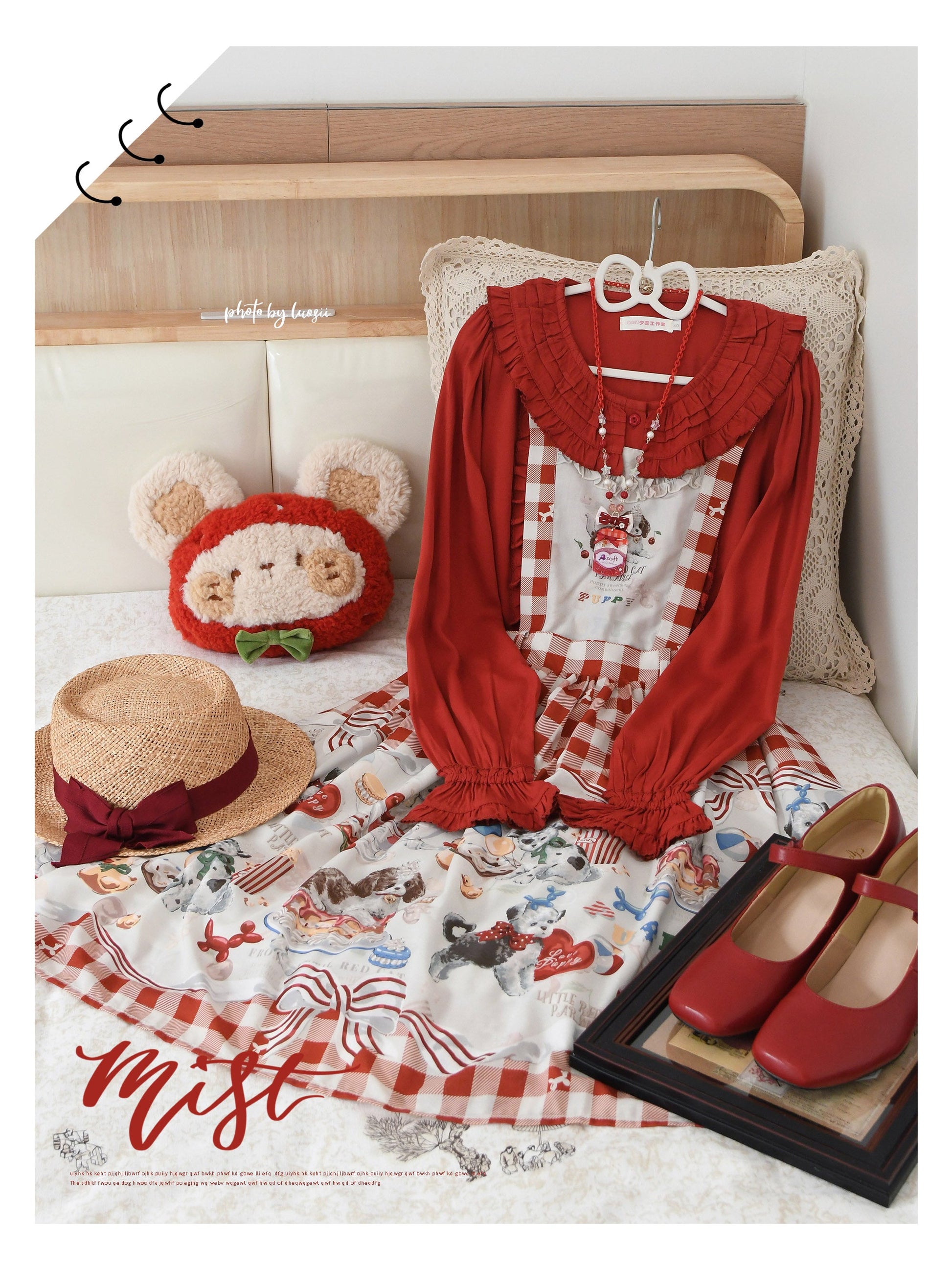 MIST - Wine Drunk Rose - Sweet Cotton Lolita Blouse with Ruffles and Pleats