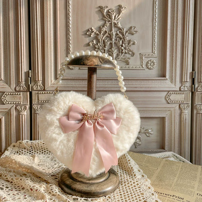 MAID - Kawaii Lolita Heart Bag Plush Pearl Chain Handbag