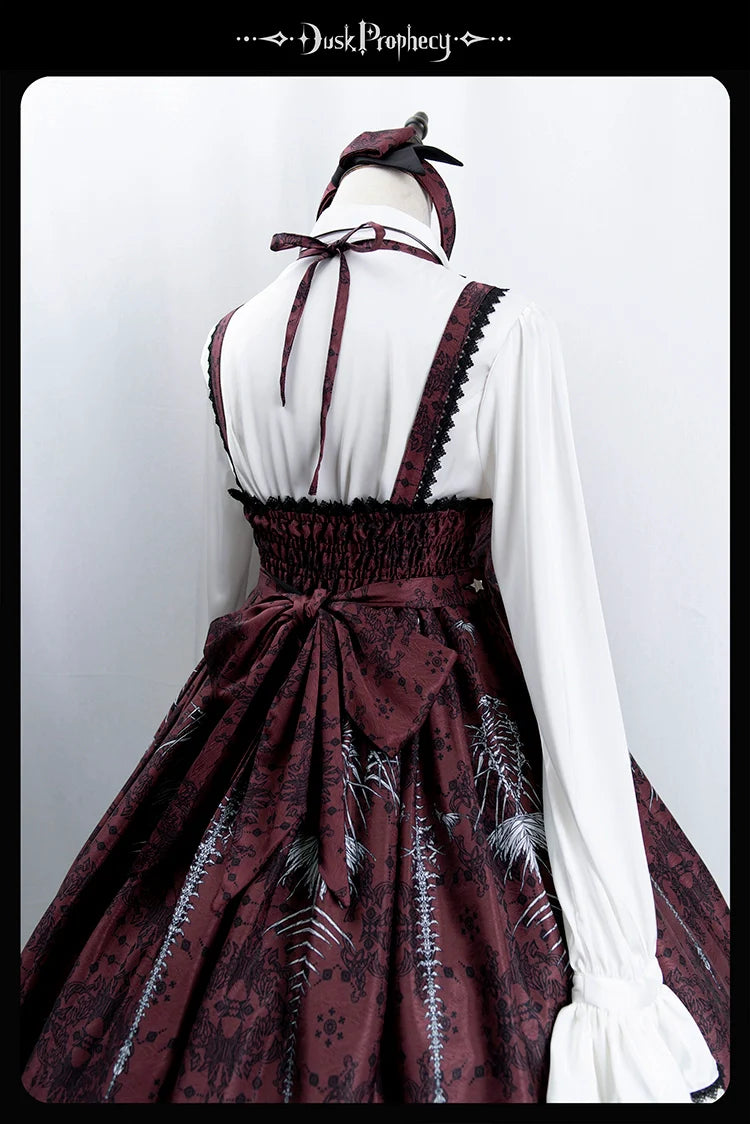 DuskProphecy - Coccyx - Elegant Lolita Dress High Waist Fishbone Print JSK Set