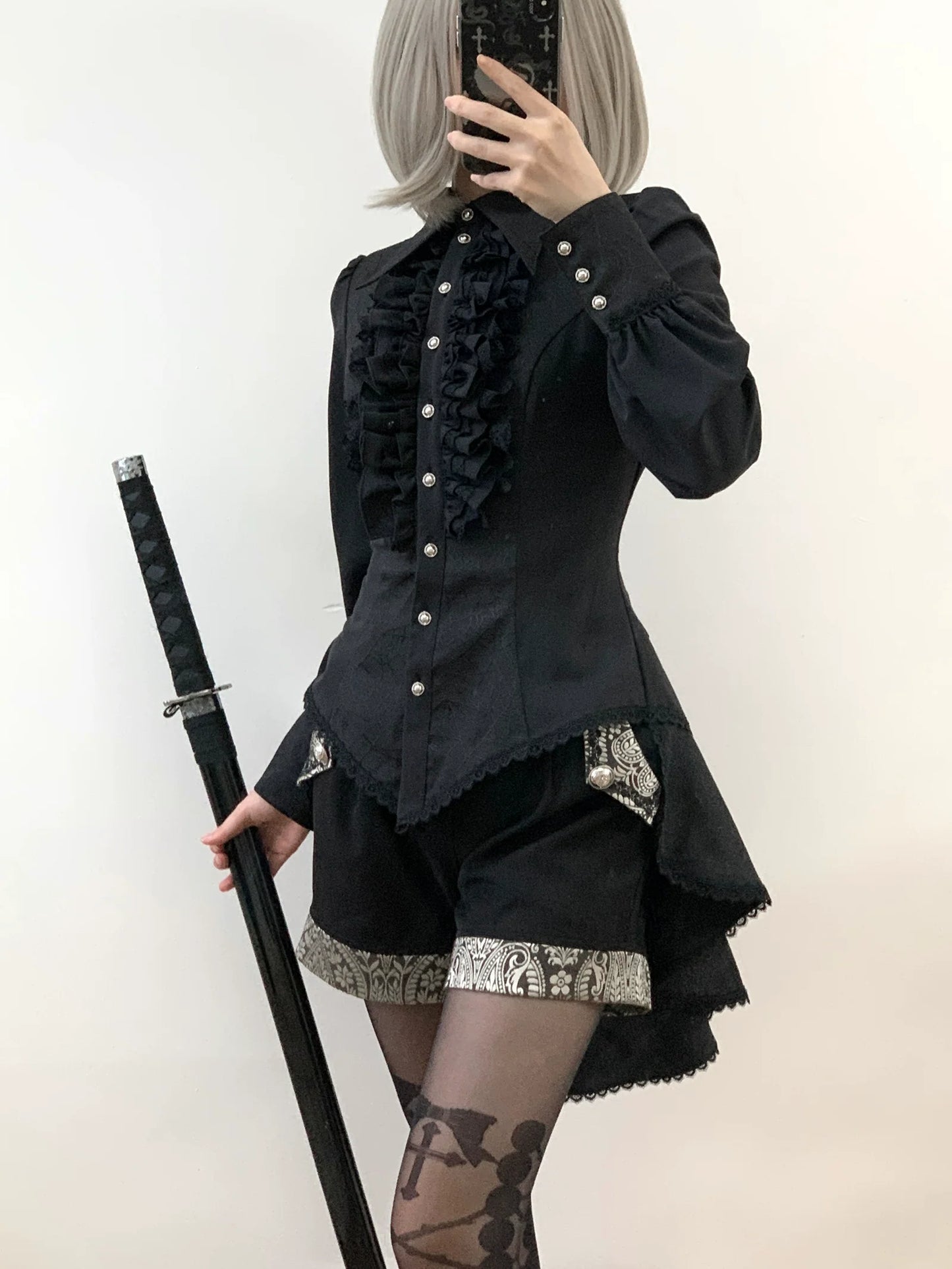 Little Dipper - Cold Rice - Ouji Lolita Shirt With Spiderweb Pattern in Several Versions