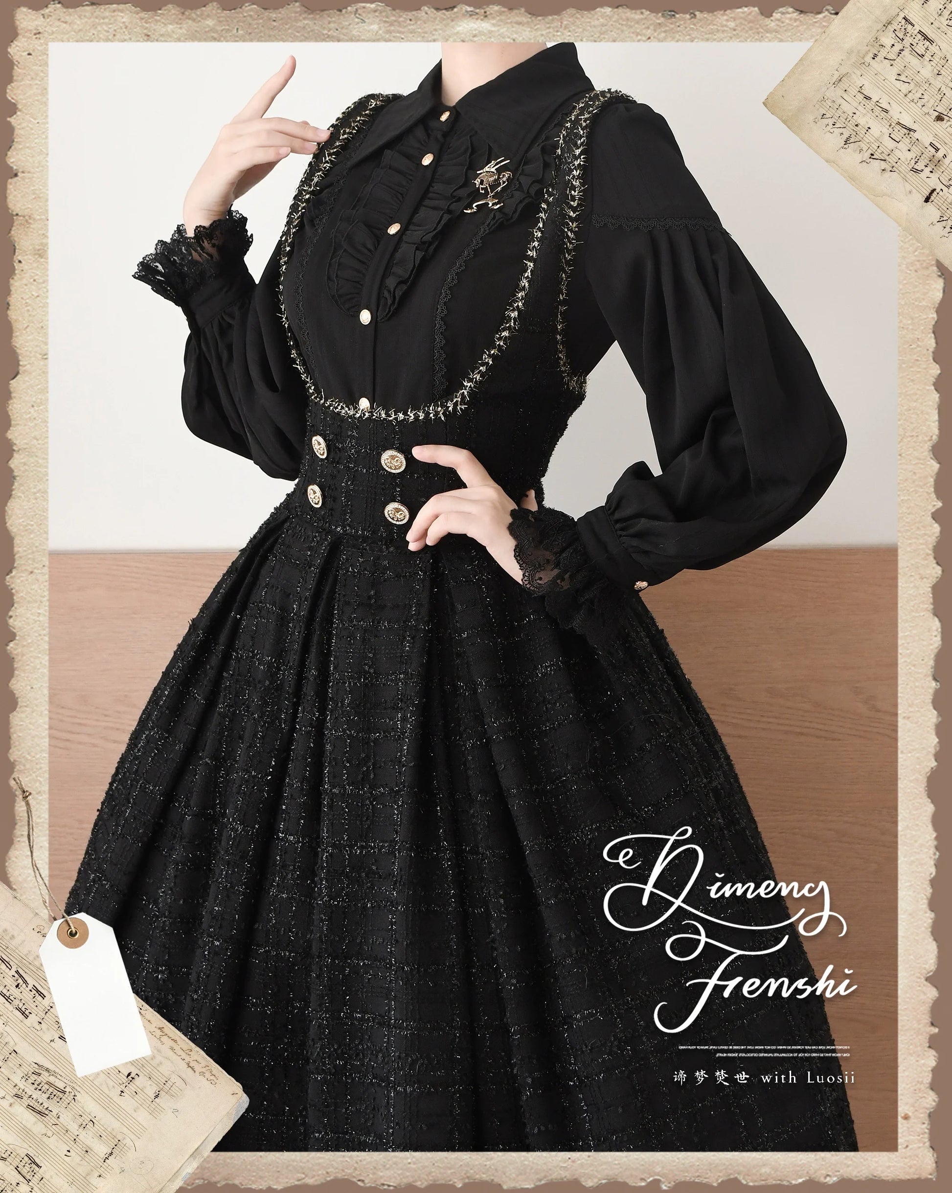 DMFS Lolita - Night Banquet - Pointed Collar Classic Lolita Shirt, Long Sleeve