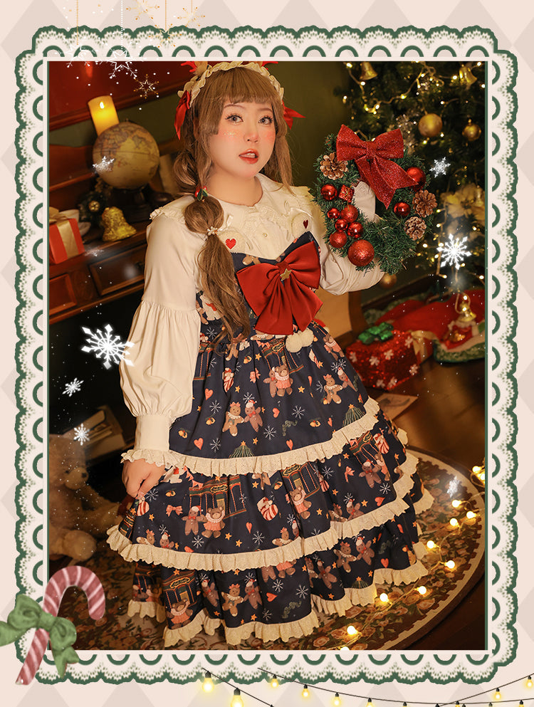 Yingtang - Plus Size Lolita Dress Set Christmas Winter Two-piece