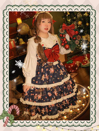 Yingtang - Plus Size Lolita Dress Set Christmas Winter Two-piece