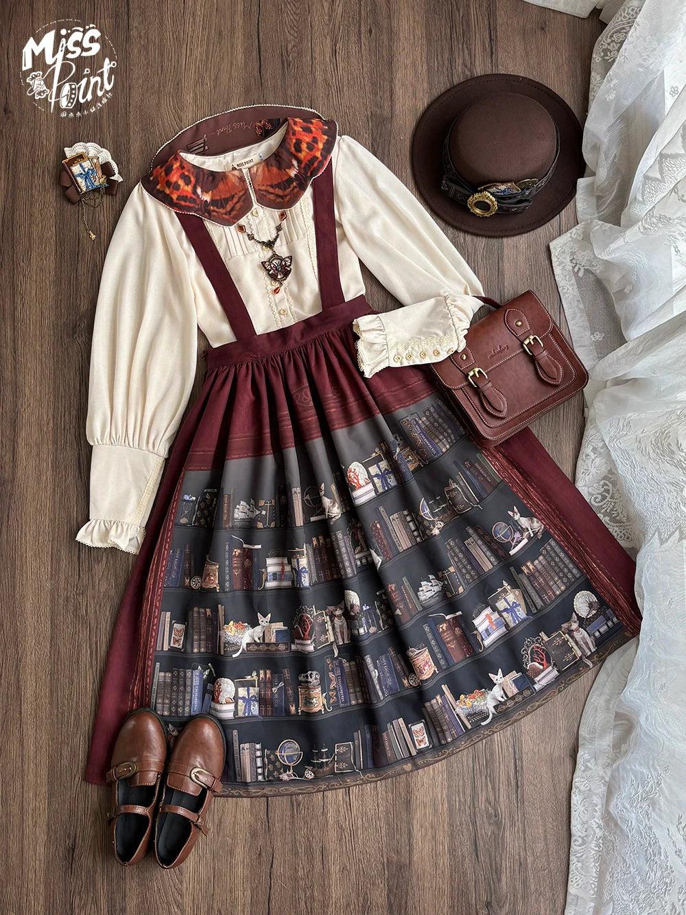 Miss Point - German Bookshelf - Classic Lolita SK, Detachable Suspenders