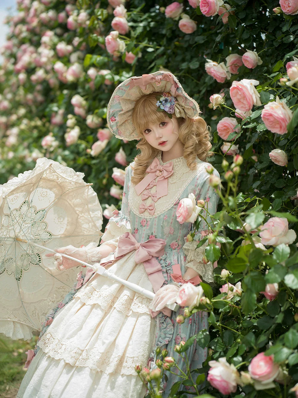 Miss Point - Lilyka Garden - Classic Lolita OP Dress Set Elegant Floral Wall Princess Sleeve