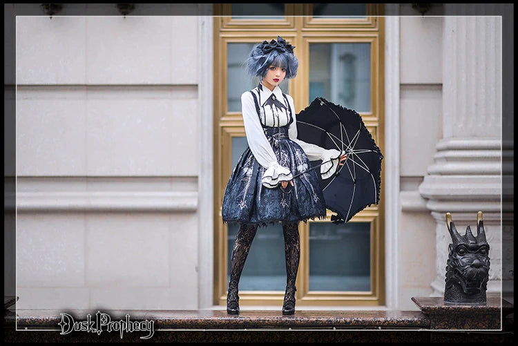 DuskProphecy - Coccyx - Elegant Lolita Dress High Waist Fishbone Print JSK Set