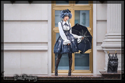 DuskProphecy - Coccyx - Elegant Lolita Dress High Waist Fishbone Print JSK Set