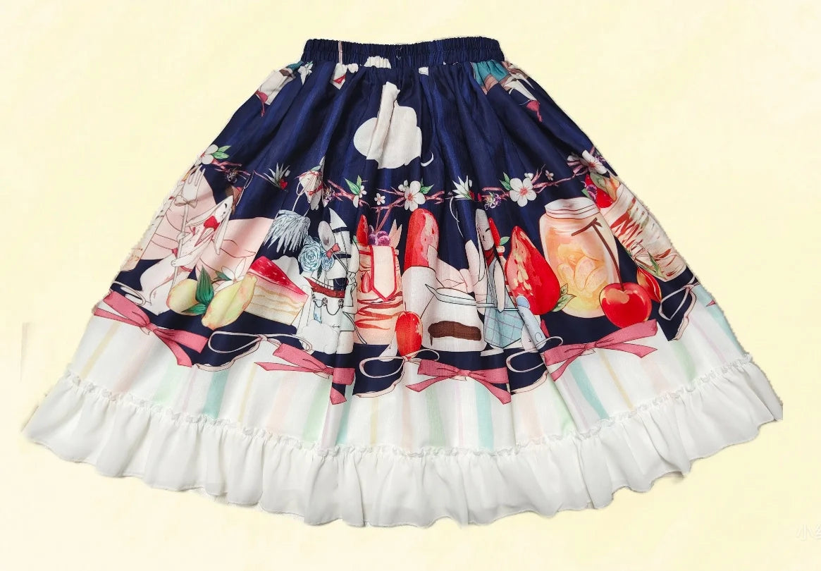 Magic Tea Party - Kawaii Cotton Lolita SK With Bunny & Cosmic Cat Prints