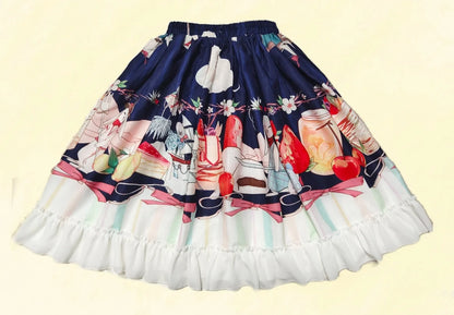 Magic Tea Party - Kawaii Cotton Lolita SK With Bunny & Cosmic Cat Prints