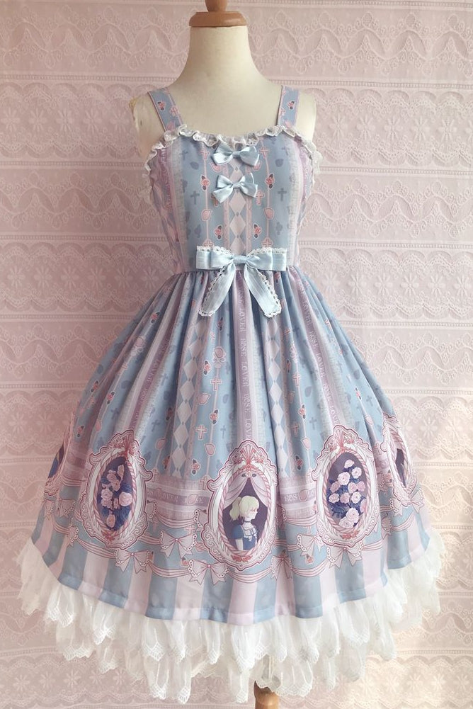 Yilia - Rose Lover Dream - Printed Bow Casual Lolita JSK