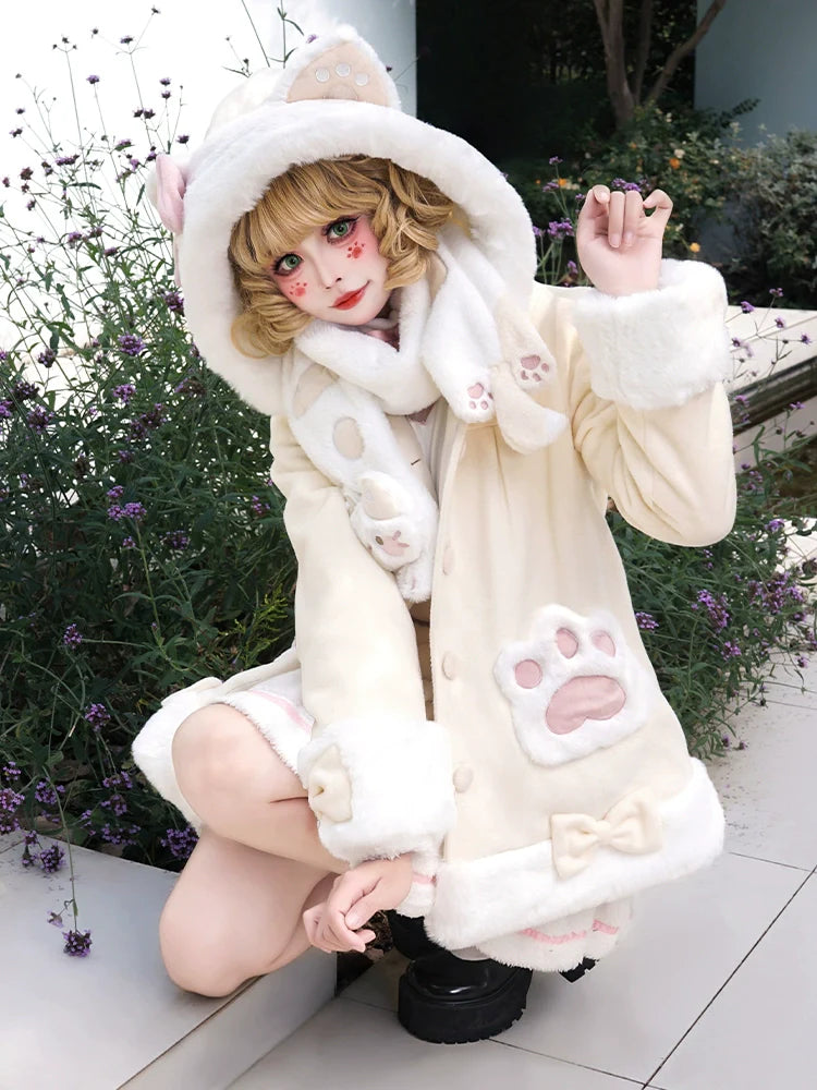 ZhiJinYuan - Calico Cat - Kawaii Lolita Plush Coat Lovely Warm Winter Coat