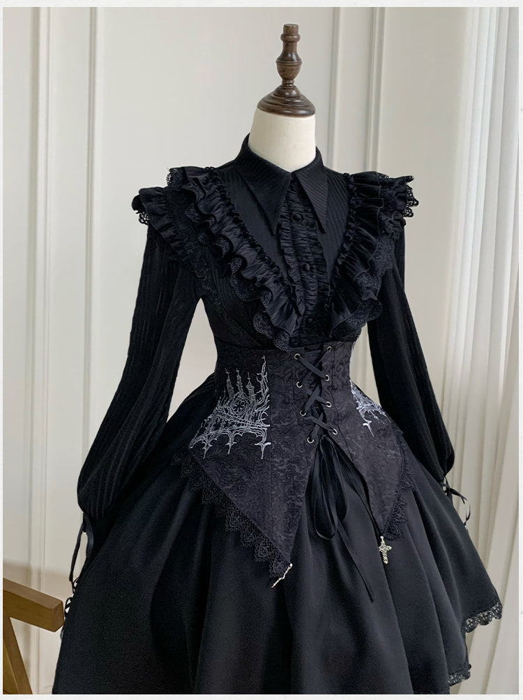 With PUJI - Charlotte - Elegant Lolita Blouse Summer Shirt with Lantern Sleeves