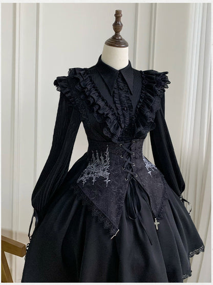 With PUJI - Charlotte - Elegant Lolita Blouse Summer Shirt with Lantern Sleeves