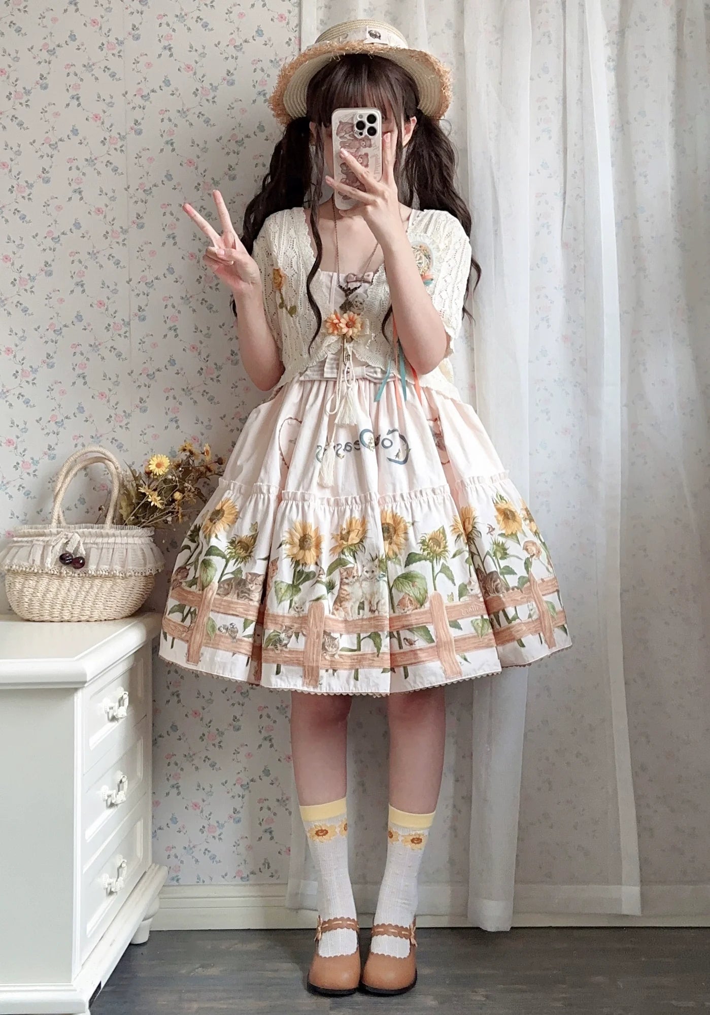 Polaris Lolita - Cat and Sunflower - Sweet Lolita JSK, Cat and Sunflower Print