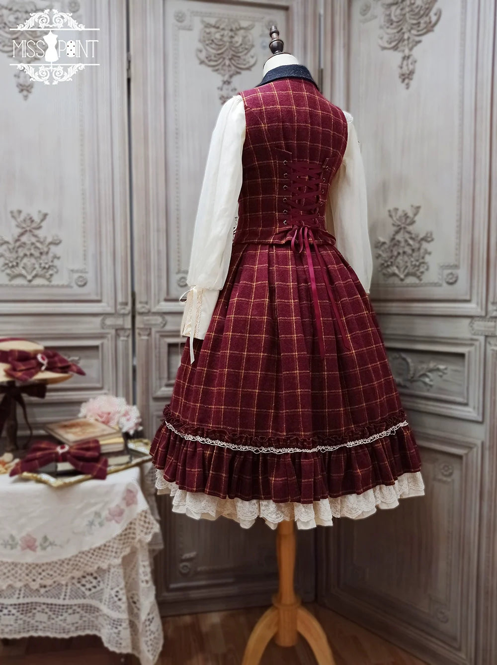 Miss Point - Rose - Elegant Lolita Fishbone Grid Skirt Customized