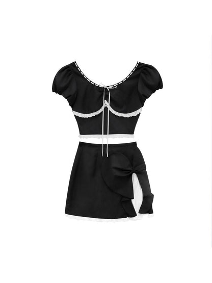Sweet puff sleeve blouse and skirt【s0000002855】